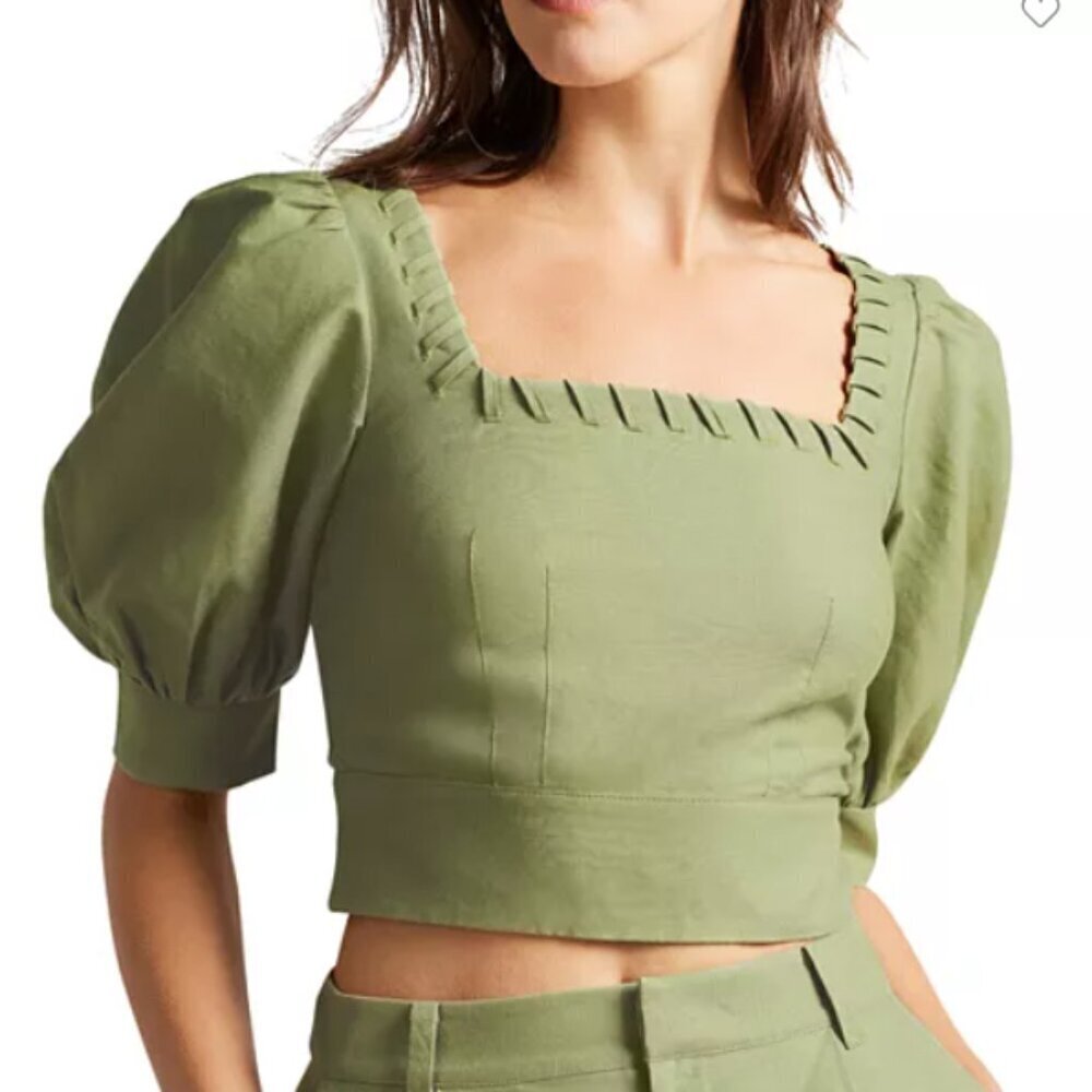 Ted Baker London Daisea Whipstitch Linen & Cotton-blend Top In Green sz 1 (US 4)